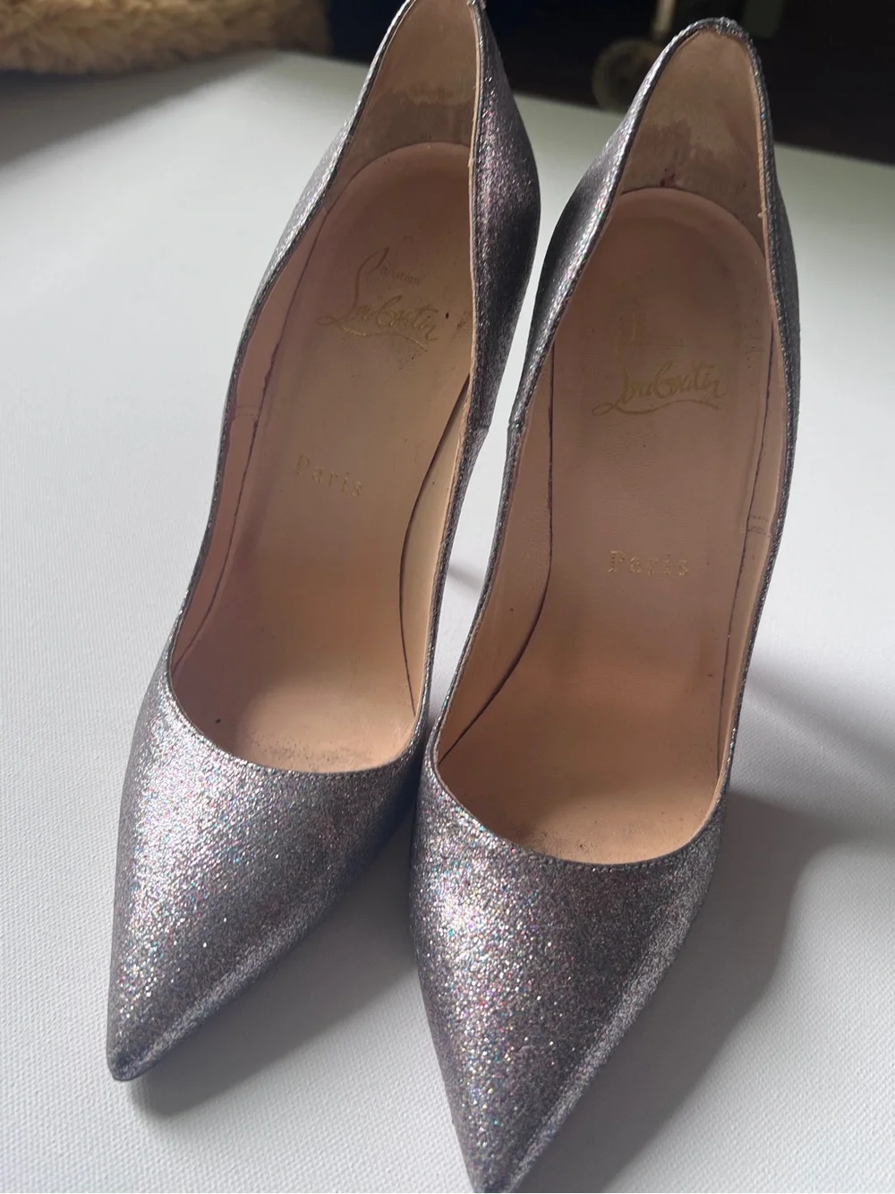 Christian Louboutin So Kate 120 Silver Glitter Pumps size 38